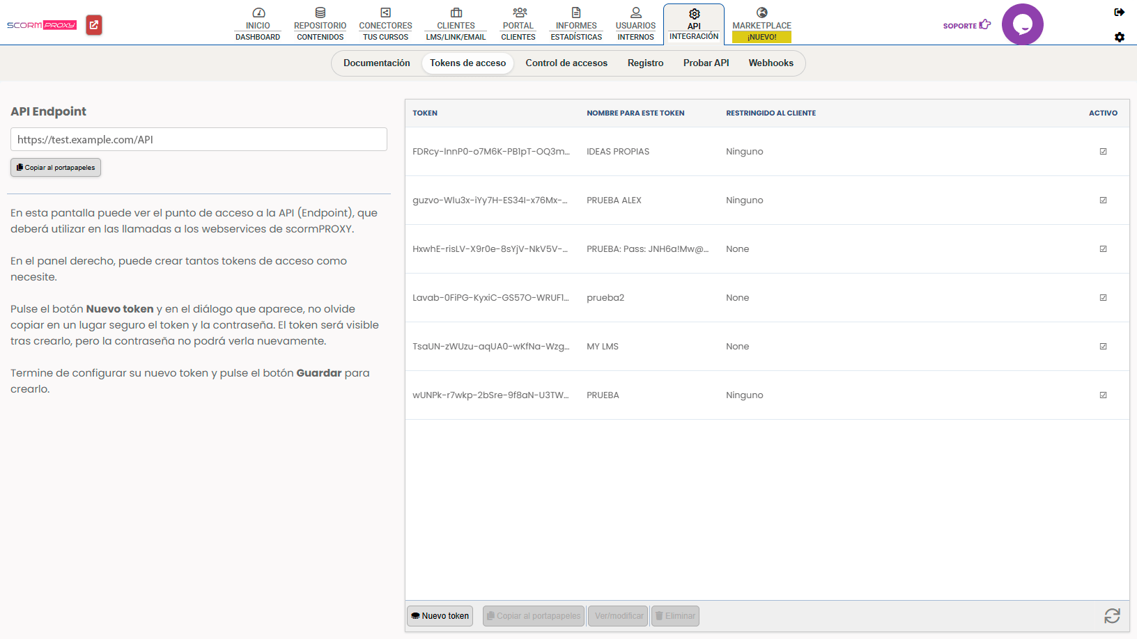 Interface de configuración de la API SCORM Interface de configuración de la API SCORM